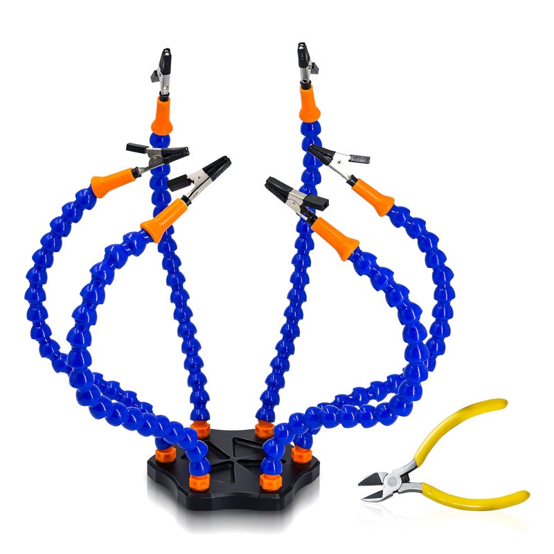 Fstop Labs Third Hand Soldering PCB Holder Tool Six Arms Octopus Helping Hands Crafts Workshop Helping Station Non-Slip Aluminum Base with Wire Cutting Plier - Image 1