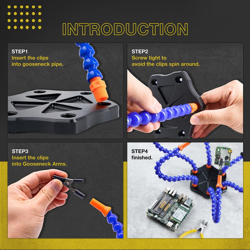 Fstop Labs Third Hand Soldering PCB Holder Tool Six Arms Octopus Helping Hands Crafts Workshop Helping Station Non-Slip Aluminum Base with Wire Cutting Plier - Image 4