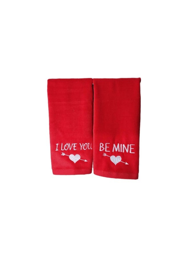 Premium Turkish Cotton Hand Towels Gift Set (2-Pack) - Embroidered “I Love You” & “Be Mine” - Soft 11x18 Velvet/Terry Guest Towels - Romantic Gift for Anniversary, Wedding, Birthday, Bridal Shower - Image 1