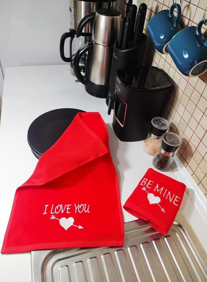 Premium Turkish Cotton Hand Towels Gift Set (2-Pack) - Embroidered “I Love You” & “Be Mine” - Soft 11x18 Velvet/Terry Guest Towels - Romantic Gift for Anniversary, Wedding, Birthday, Bridal Shower - Image 2