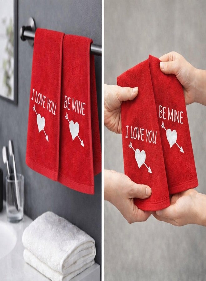 Premium Turkish Cotton Hand Towels Gift Set (2-Pack) - Embroidered “I Love You” & “Be Mine” - Soft 11x18 Velvet/Terry Guest Towels - Romantic Gift for Anniversary, Wedding, Birthday, Bridal Shower - Image 5