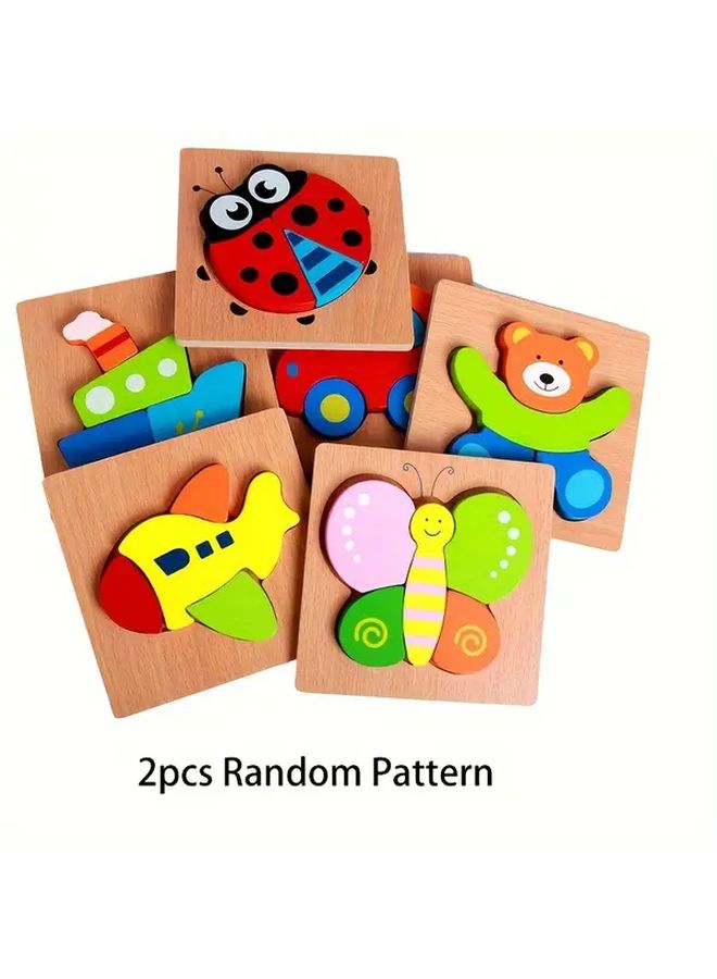2Pcs Wooden Animal Vehicle Puzzles Educational Toys For Kids Bright Colors - Image 1