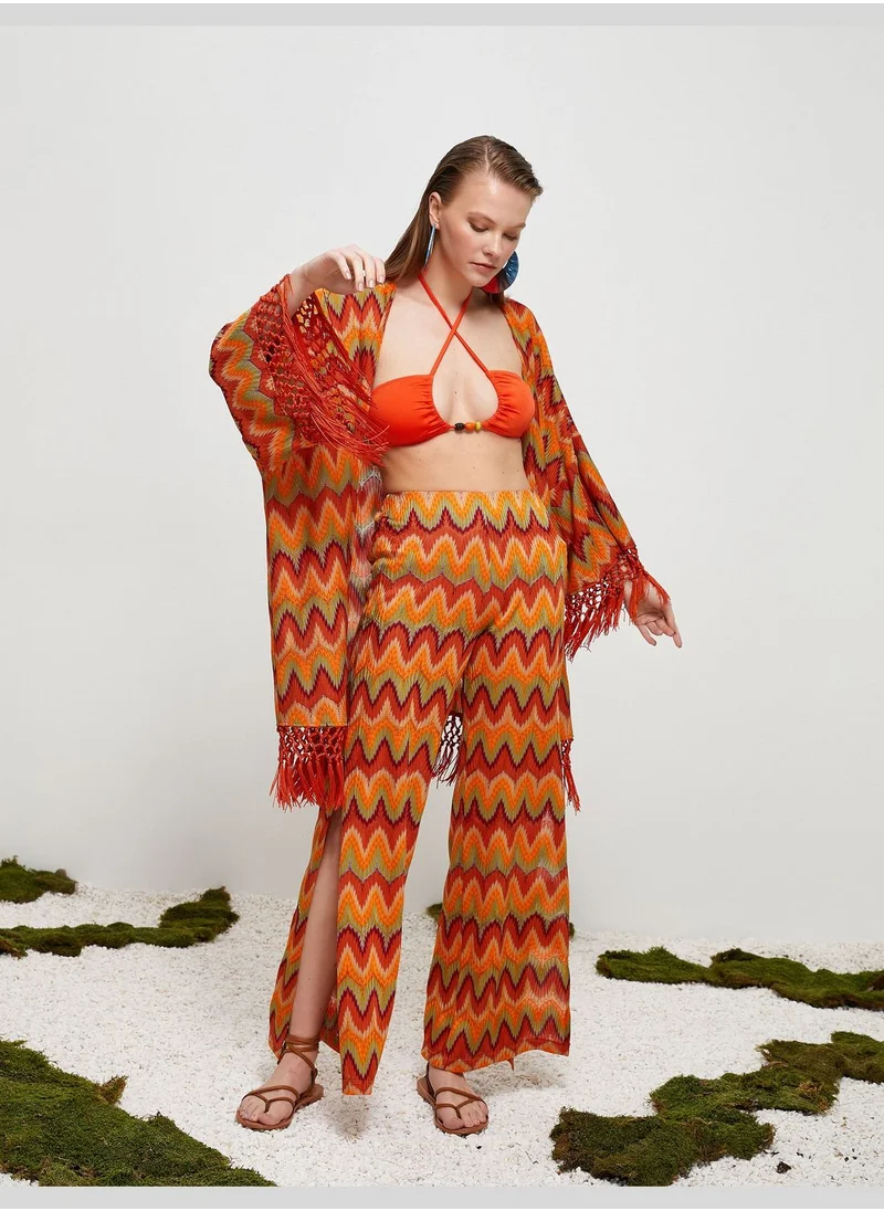 كوتون Oversized Crochet Tasseled Cardigan