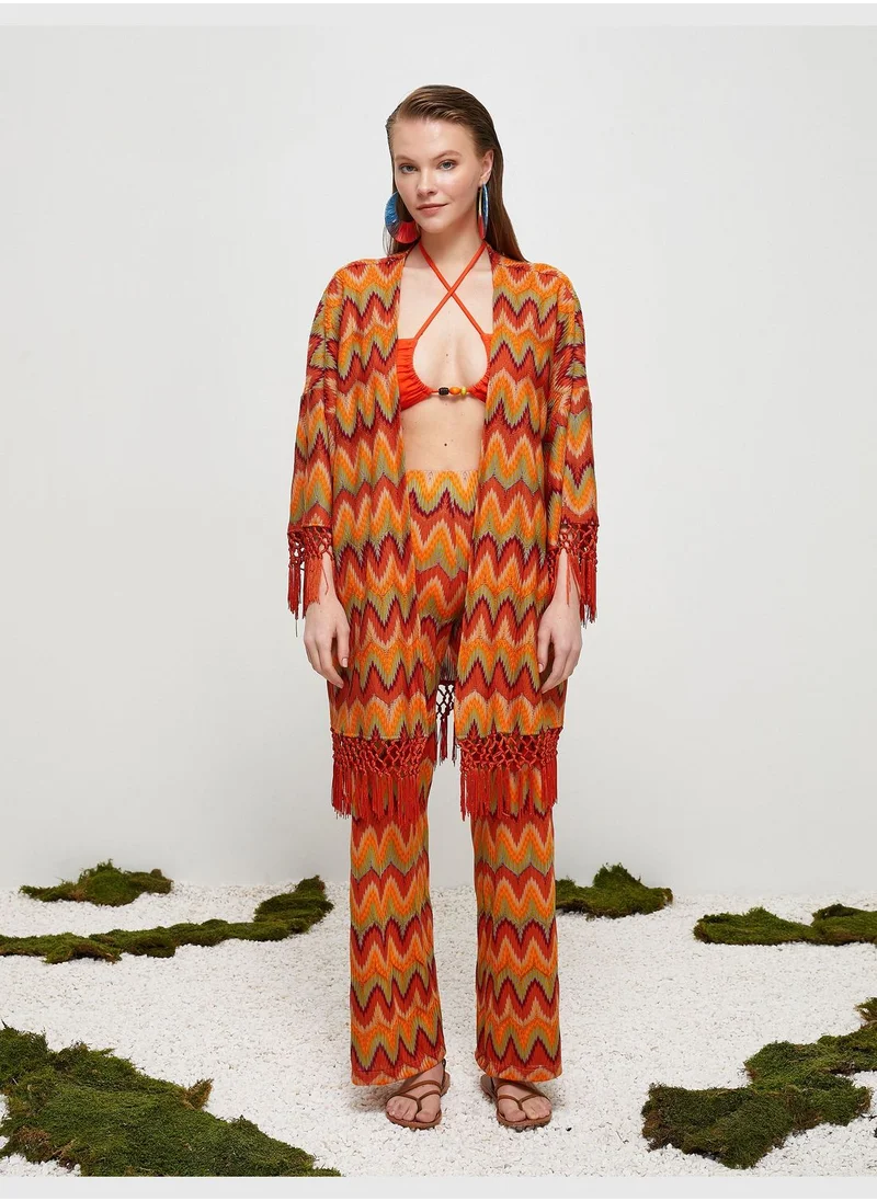 كوتون Oversized Crochet Tasseled Cardigan