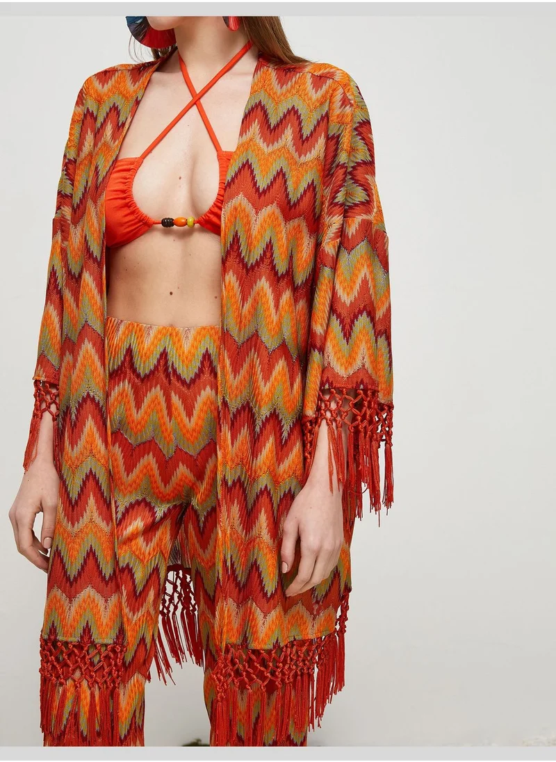 كوتون Oversized Crochet Tasseled Cardigan