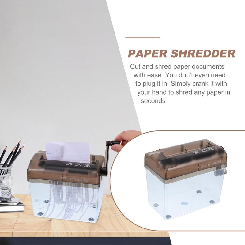 Manual Mini Paper Shredder Portable Desktop Hand Crank Cutter for Bank Statements Receipts Bills with Wastebasket Lightweight Confidential Document Cutting Tool for Home Office Use - Image 5