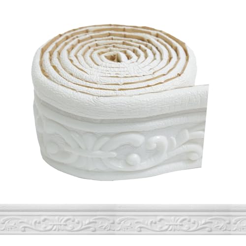 WADILE 90"x 3.1" Crown Molding Peel and Stick, Flexible Wallpaper Border Wall Trim Border, Self Adhesive Mirror Moulding Frame Lines, 3D Edging Foam Ceiling Baseboard, White - Image 1
