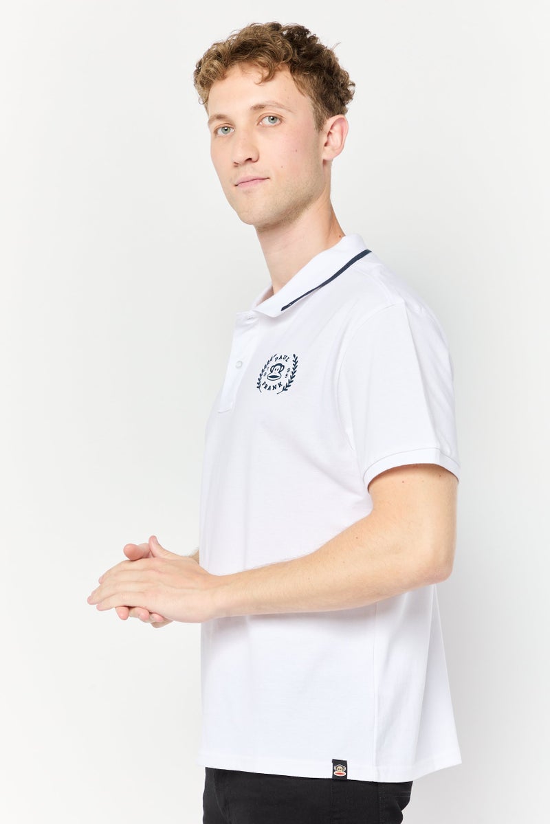 Men Regular Fit Graphic Print Short Sleeves Polo Shirt, White