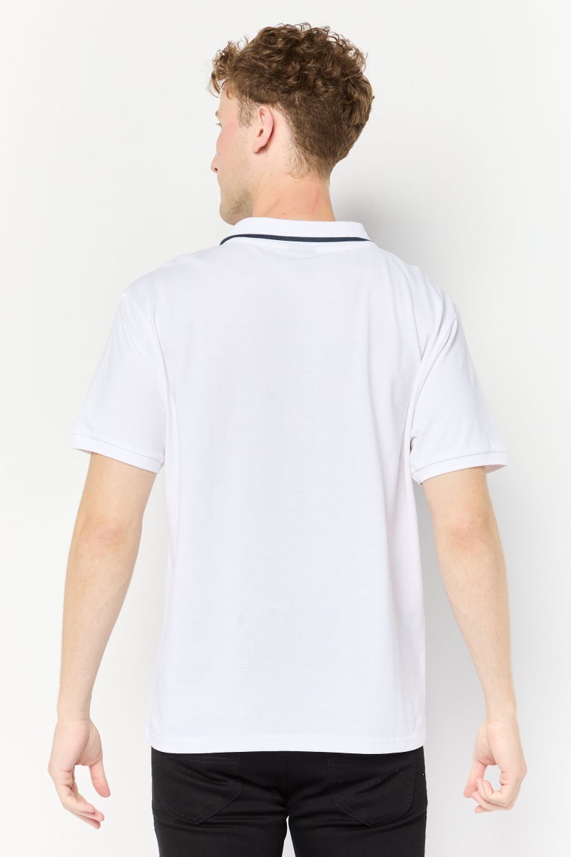 Men Regular Fit Graphic Print Short Sleeves Polo Shirt, White