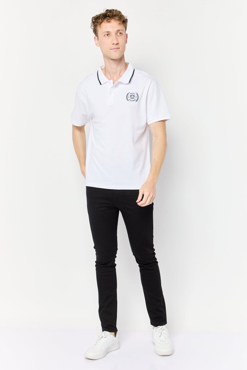 Men Regular Fit Graphic Print Short Sleeves Polo Shirt, White