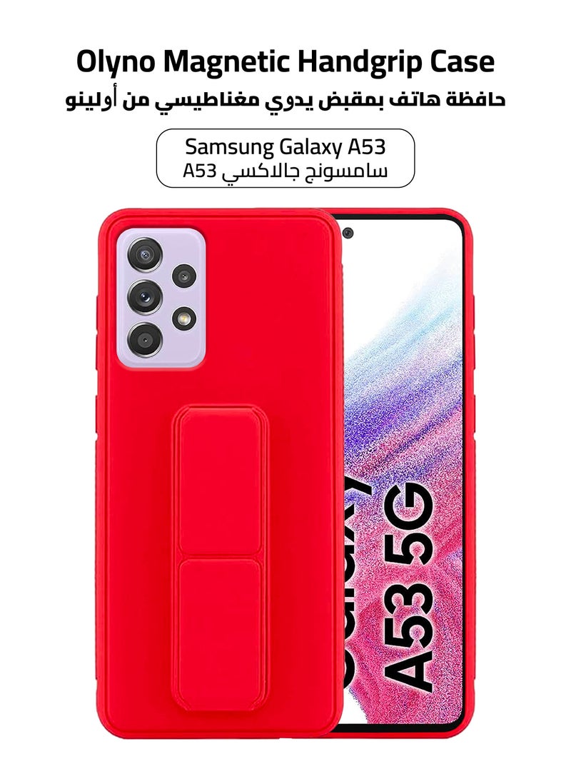 أولينو غطاء خلفي من السيليكون لسامسونج جالاكسي ايه 53 - مع حامل ركل متعدد الأغراض وحامل مغناطيسي للسيارة-لون أحمر
