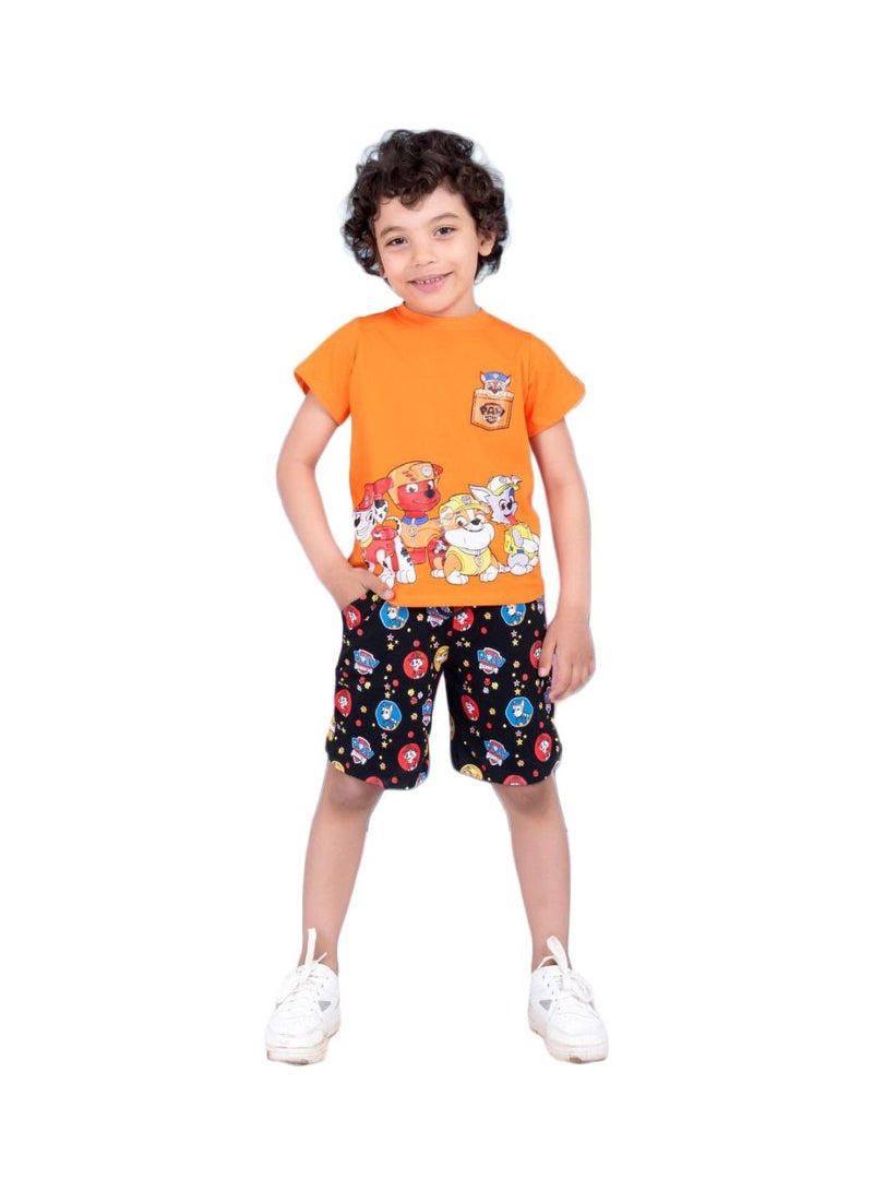 Coco summer set for boys consists of two pieces orange shirt black Shorts 