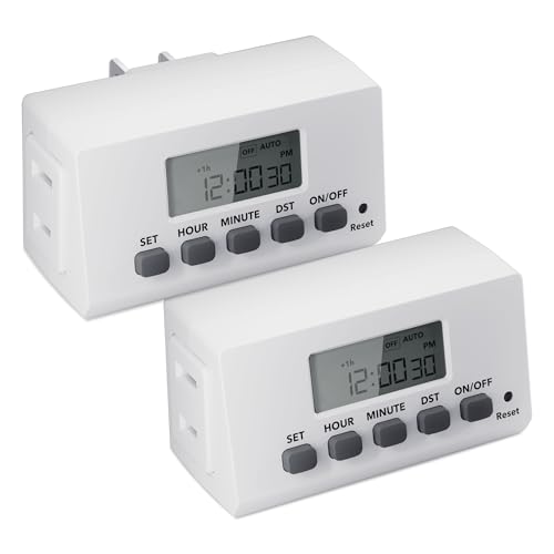 BN-LINK Digital Timer Outlet Indoor,24 Hour Light Timer Easy Programmable,Mini 2 Prong Plug in Timers for Electrical Outlets,Lamps,Fans,2 On/Off Programs,2 Pack,15A/1875W - Image 1