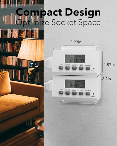 BN-LINK Digital Timer Outlet Indoor,24 Hour Light Timer Easy Programmable,Mini 2 Prong Plug in Timers for Electrical Outlets,Lamps,Fans,2 On/Off Programs,2 Pack,15A/1875W - Image 3
