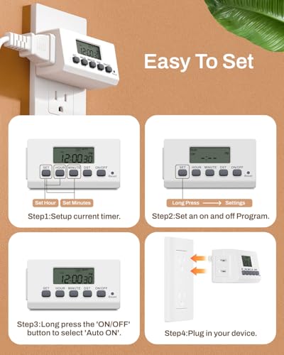 BN-LINK Digital Timer Outlet Indoor,24 Hour Light Timer Easy Programmable,Mini 2 Prong Plug in Timers for Electrical Outlets,Lamps,Fans,2 On/Off Programs,2 Pack,15A/1875W - Image 5