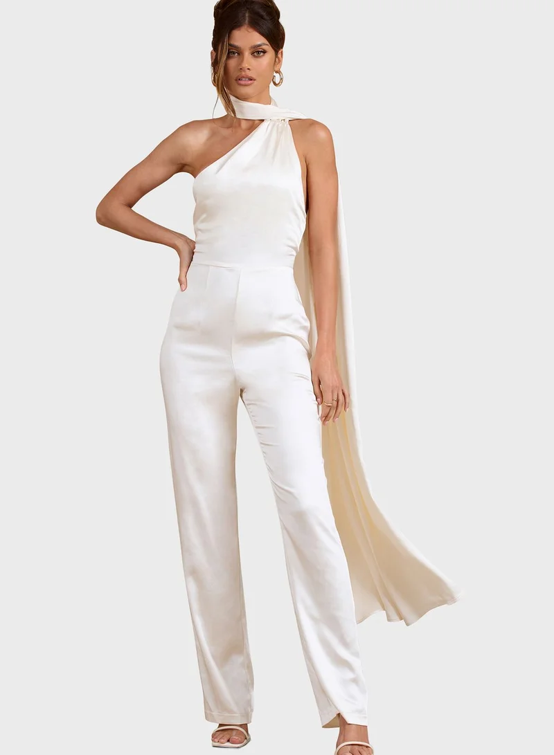 Club L London One Shoulder Tie Detail Jumpsuit