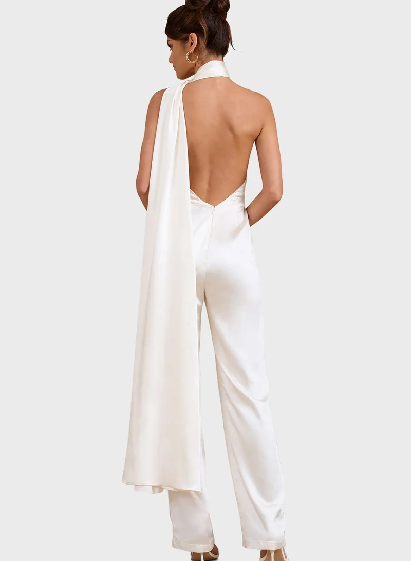 Club L London One Shoulder Tie Detail Jumpsuit
