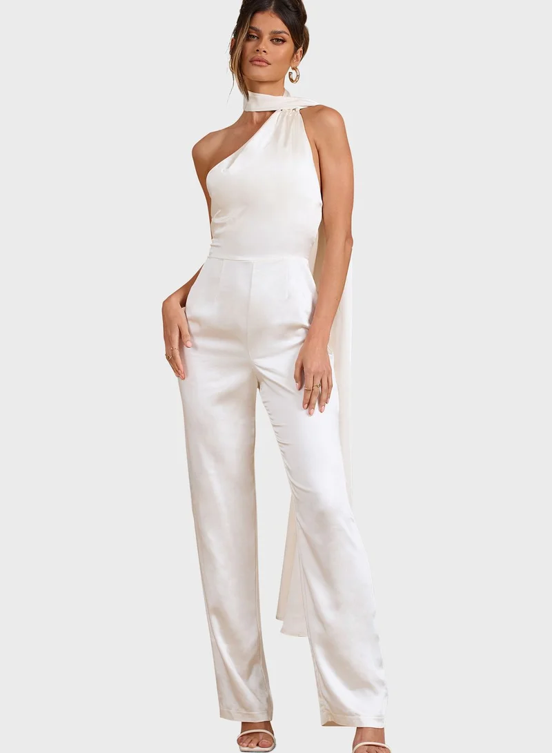 Club L London One Shoulder Tie Detail Jumpsuit