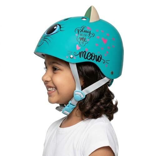 STREETJAM Kids Cycle Helmet Kitty Cat Open Face, Hard PP Outer Shell, EPS Inner Comfort Liner case, Adjustable Strap with Adjuster Dial, Skating, Sports (5-8 Years, Burn Green) - Image 1