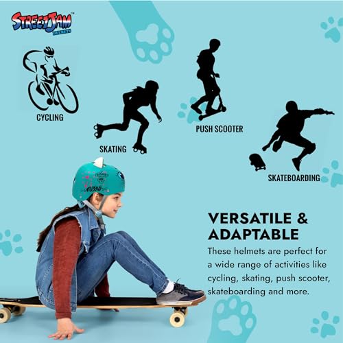 STREETJAM Kids Cycle Helmet Kitty Cat Open Face, Hard PP Outer Shell, EPS Inner Comfort Liner case, Adjustable Strap with Adjuster Dial, Skating, Sports (5-8 Years, Burn Green) - Image 5