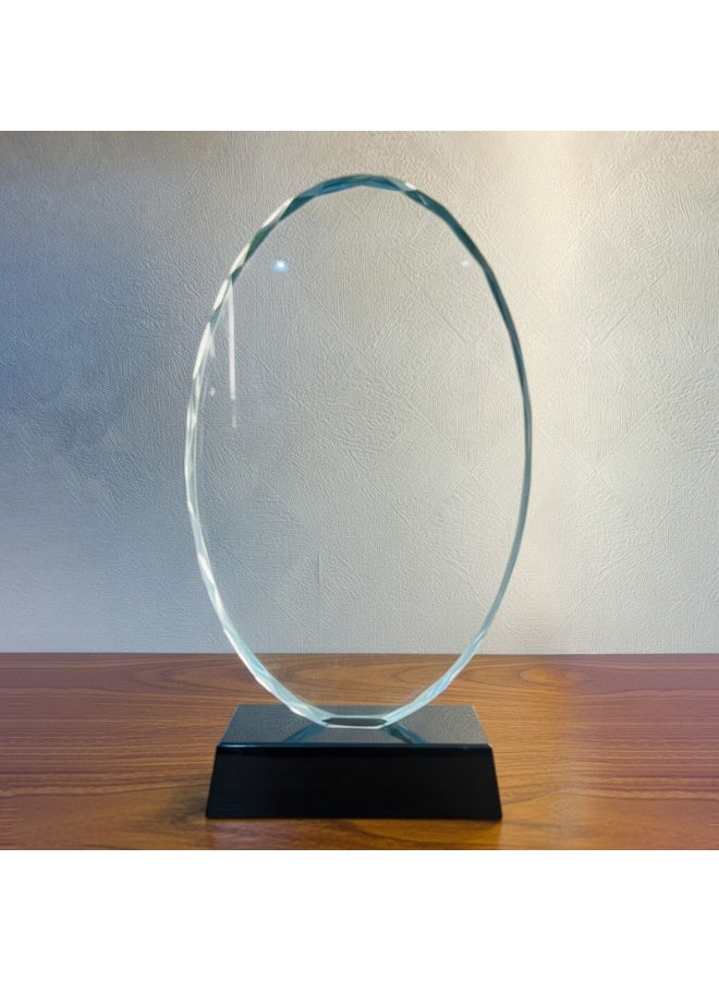 Premium Crystal Glass Oval Award Trophy with Black Solid Base – Elegant Clear Recognition Plaque for Corporate Awards, Employee Appreciation, Business Achievements, Graduation Ceremonies and Special Events – Modern Decorative Display Piece