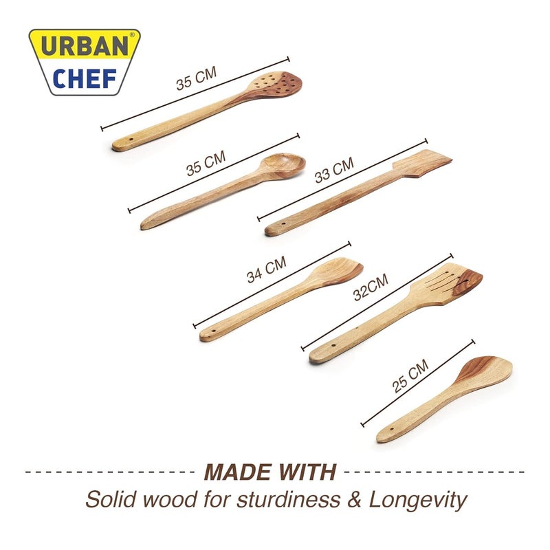 Urban Chef Wooden NonStick Spatula Set for Kitchen Cooking and Serving Tools Cooking Spoon Kitchen Tools Brown Set of 6 - Image 3