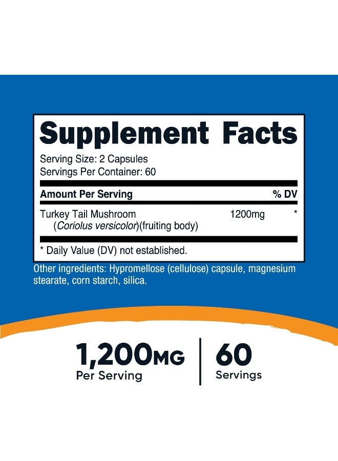 Nutricost Turkey Tail Mushroom Capsules 1200Mg, 60 Servings 120 Capsules Gluten Free - Image 2