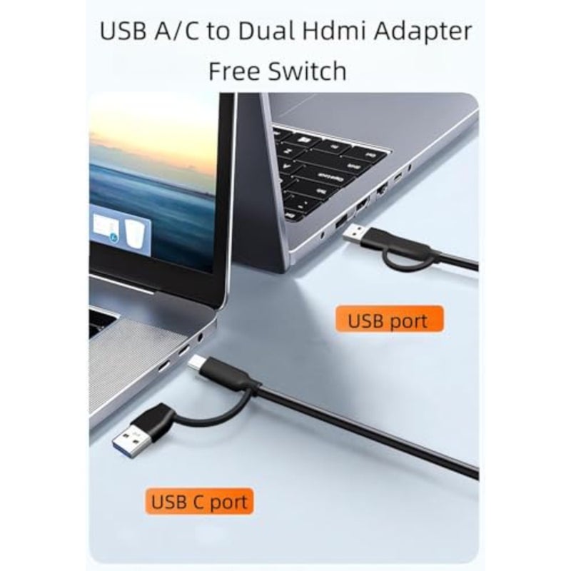شاشات مزدوجة ممتدة من USB 3.0 إلى HDMI، محول USB 3.0-A/C إلى HDMI مزدوج 4K 30 هرتز+1080p60 هرتز لـ M-acBook/M-acBook Pro Air Dell MST يدعم MacOS/Windows - Image 4