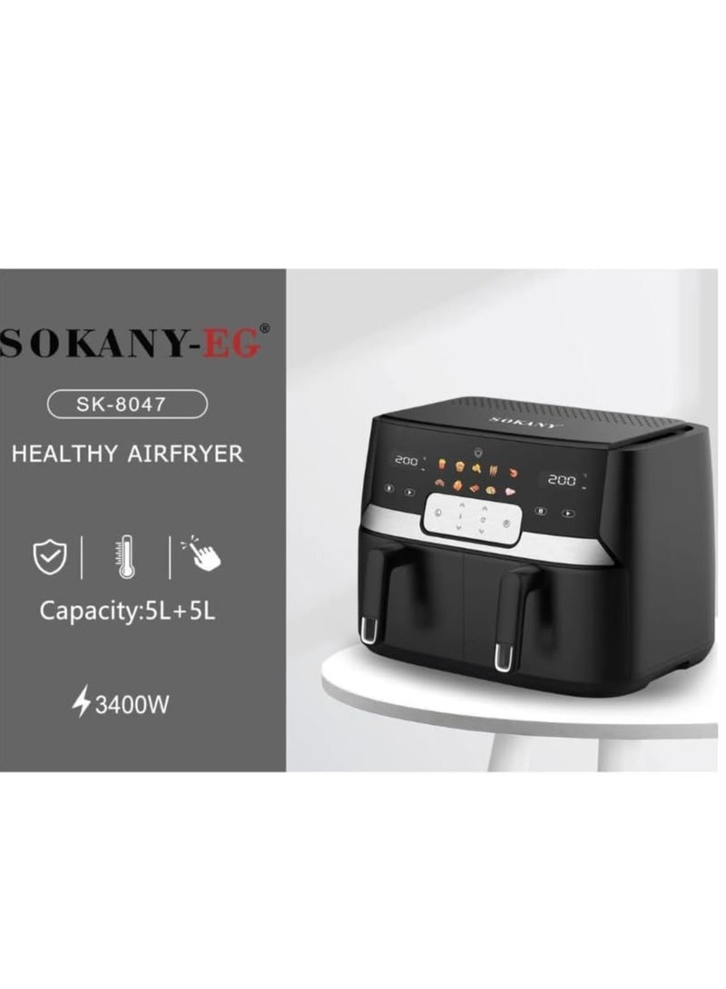 سوكاني قلاية هوائية بدون زيت صحي ديجيتال مزوده 2 باب 10 لتر 3400 وات من سوكاني اسود SK-8047 - Image 3