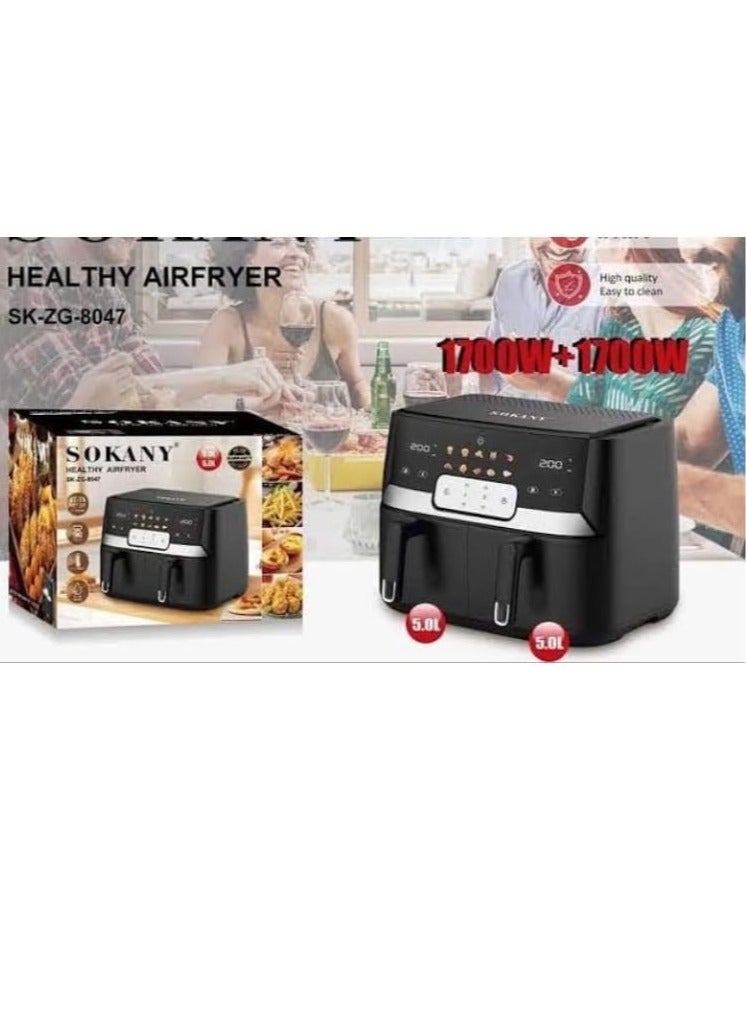 سوكاني قلاية هوائية بدون زيت صحي ديجيتال مزوده 2 باب 10 لتر 3400 وات من سوكاني اسود SK-8047 - Image 2