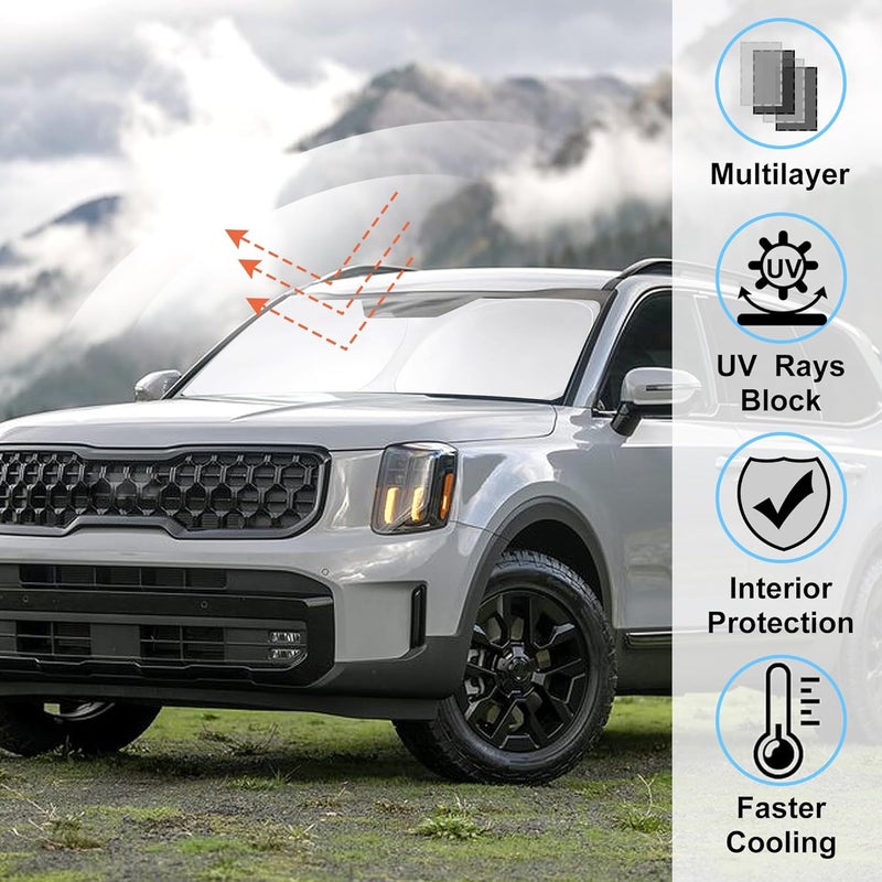LHFLIVE Windshield Sun Shade Fit for 2020 2021 2022 2023 2024 2025 Kia Telluride Accessories Sunshade Shield Blocker Fodable Sun Visor Protector - Image 2