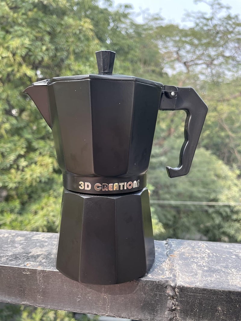 3D CREATIONS Alluminium Italian Style Stovetop Coffee Maker Moka Pot espresso Coffee percolator 6 cups of Coffee (Black, 300 ml) - Image 2