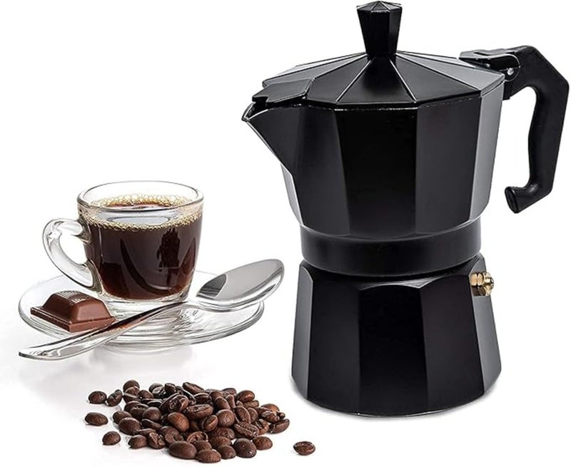 3D CREATIONS Alluminium Italian Style Stovetop Coffee Maker Moka Pot espresso Coffee percolator 6 cups of Coffee (Black, 300 ml) - Image 1