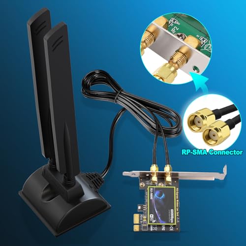 Eightwood WiFi 6E Antenna Tri-Band 6GHz 5GHz 2.4GHz RP-SMA WiFi Antenna Magnet Mount Base for PC Desktop Computer Motherboard WiFi Bluetooth Card Wireless Router - Image 4