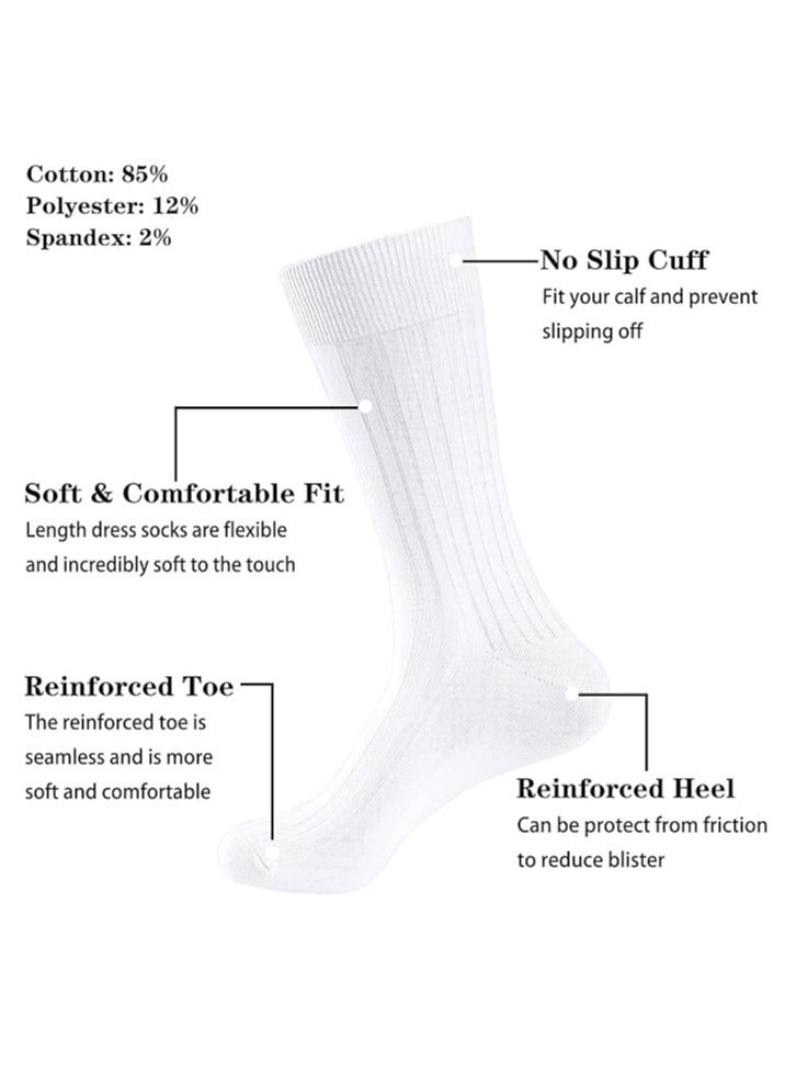 DUNISO Men's Crew Socks 5 Pairs Mens Cotton Calf Business Formal Socks Soft Breathable Athletic Socks Long Sport Socks (White) - Image 4