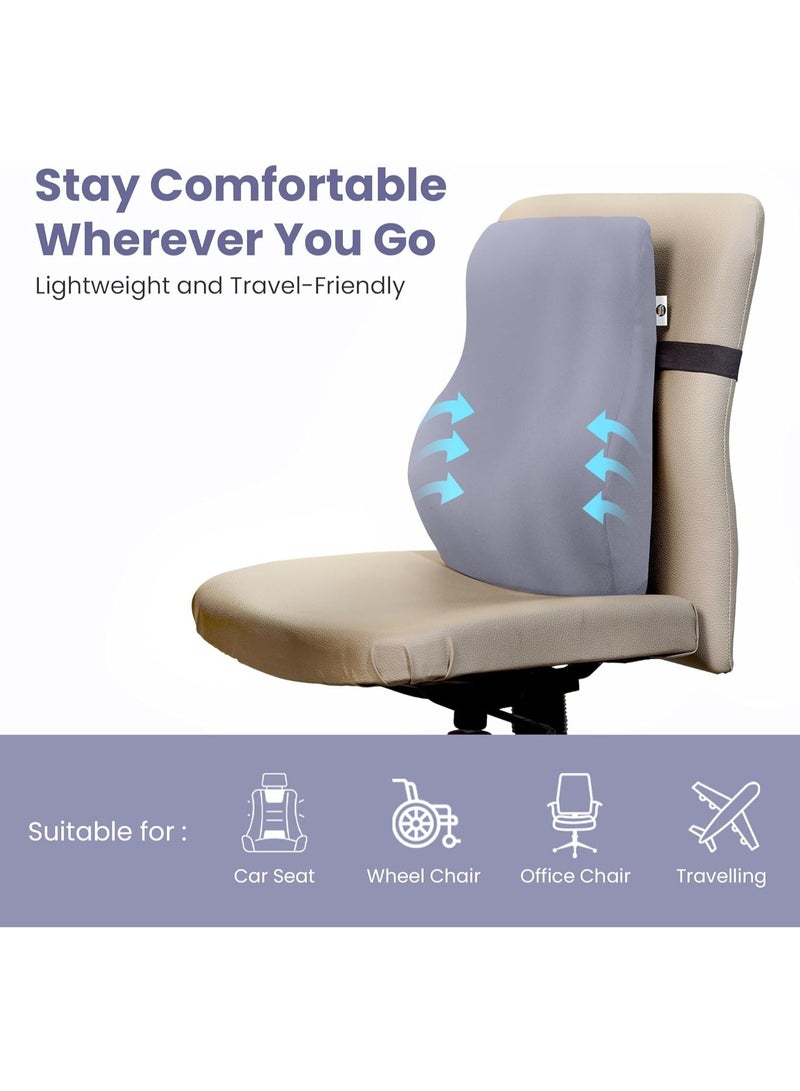 Carefoam Memory Foam Back Support Cushion for Office Chair, Home Chair & Car Seat – Ergonomic Chair Back Rest for Back Pain Relief with Removable Cover – Grayish Blue, Large - Image 2