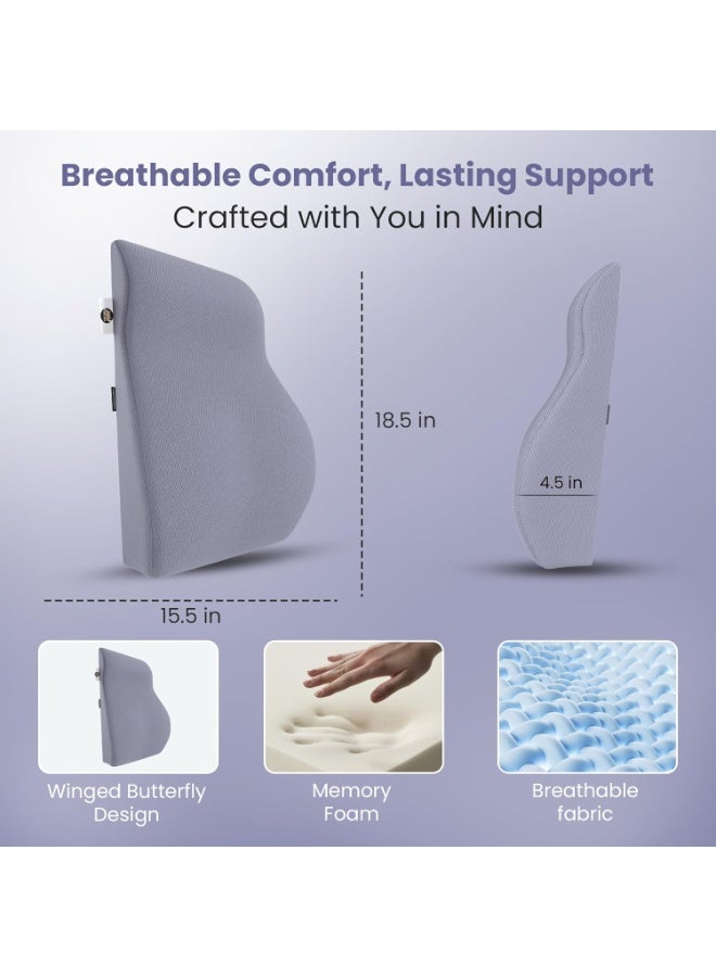 Carefoam Memory Foam Back Support Cushion for Office Chair, Home Chair & Car Seat – Ergonomic Chair Back Rest for Back Pain Relief with Removable Cover – Grayish Blue, Large - Image 4