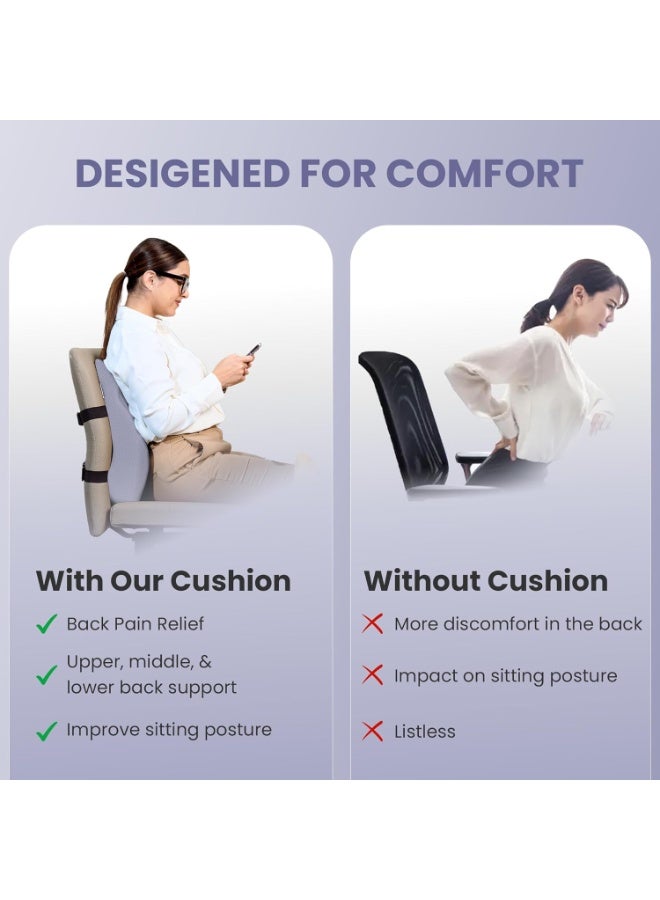 Carefoam Memory Foam Back Support Cushion for Office Chair, Home Chair & Car Seat – Ergonomic Chair Back Rest for Back Pain Relief with Removable Cover – Grayish Blue, Large - Image 3