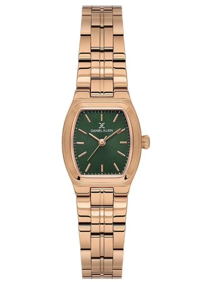 DANIEL KLEIN Women's Stainless Steel Rose Gold Alloy Case Analog Dark Green Square Sunray Dial Japanese Quartz Premium 30 Meters Water Resistant