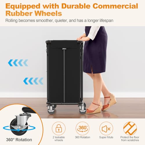 Hodonas Laundry Basket with Wheels, Rolling Laundry Hamper, 30 Gal.(115L), Removable and Machine Washable Liner, Steel Frame, Tall Laundry Cart for Laundry Room, Bedroom, Bathroom, Dorm Storage -Black - Image 3