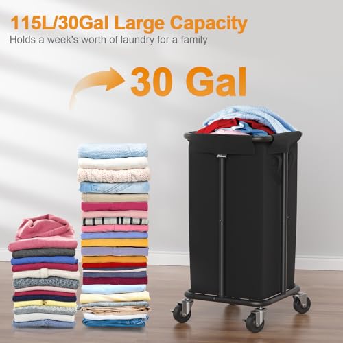 Hodonas Laundry Basket with Wheels, Rolling Laundry Hamper, 30 Gal.(115L), Removable and Machine Washable Liner, Steel Frame, Tall Laundry Cart for Laundry Room, Bedroom, Bathroom, Dorm Storage -Black - Image 2