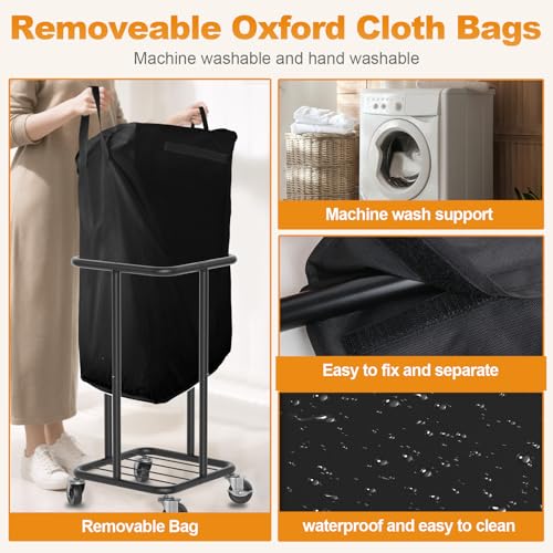 Hodonas Laundry Basket with Wheels, Rolling Laundry Hamper, 30 Gal.(115L), Removable and Machine Washable Liner, Steel Frame, Tall Laundry Cart for Laundry Room, Bedroom, Bathroom, Dorm Storage -Black - Image 4