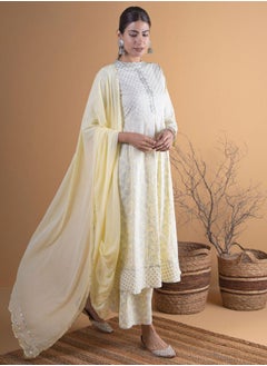 Libas Printed A-Line Kurta with Palazzo and Chiffon Solid Dupatta Set by Styli  - Image 3