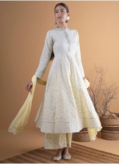 Libas Printed A-Line Kurta with Palazzo and Chiffon Solid Dupatta Set by Styli  - Image 1