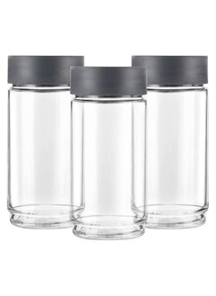 Cello CELLO Modustack Glassy Storage Jar | Glass Jar with Lid | Air Tight Steel Lid and Stackable | For Storage of Food, Pulses, Spice, Cereals, Cookies, Dry Food | Set of 3 | 1000ml, Grey  - Image 2
