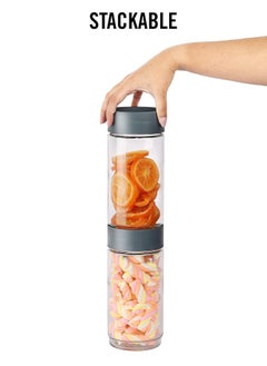 Cello CELLO Modustack Glassy Storage Jar | Glass Jar with Lid | Air Tight Steel Lid and Stackable | For Storage of Food, Pulses, Spice, Cereals, Cookies, Dry Food | Set of 3 | 1000ml, Grey  - Image 4