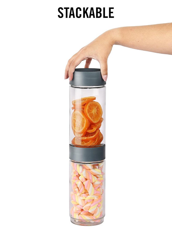 Cello جرة تخزين زجاجية من سيليو مودستاك | جرة زجاجية مع غطاء | غطاء فولاذي محكم الهواء وقابلة للتكديس | لتخزين الطعام، والبقوليات، والتوابل، والحبوب، والبسكويت، والمواد الغذائية الجافة | مجموعة من 3 | 1000 مل، رمادي - Image 4