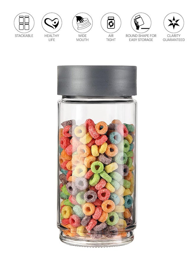 Cello جرة تخزين زجاجية من سيليو مودستاك | جرة زجاجية مع غطاء | غطاء فولاذي محكم الهواء وقابلة للتكديس | لتخزين الطعام، والبقوليات، والتوابل، والحبوب، والبسكويت، والمواد الغذائية الجافة | مجموعة من 3 | 1000 مل، رمادي - Image 3