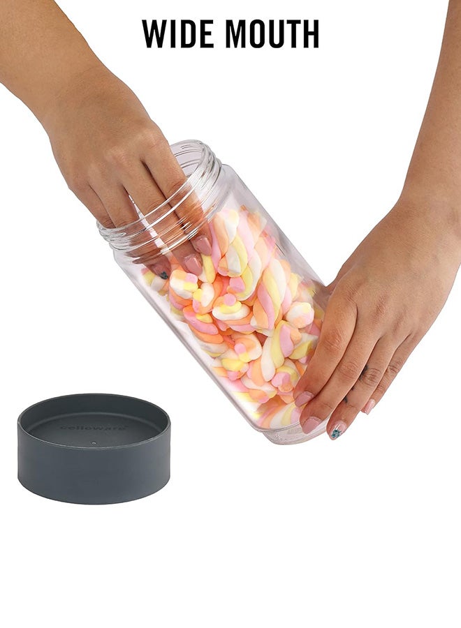 Cello جرة تخزين زجاجية من سيليو مودستاك | جرة زجاجية مع غطاء | غطاء فولاذي محكم الهواء وقابلة للتكديس | لتخزين الطعام، والبقوليات، والتوابل، والحبوب، والبسكويت، والمواد الغذائية الجافة | مجموعة من 3 | 1000 مل، رمادي - Image 5