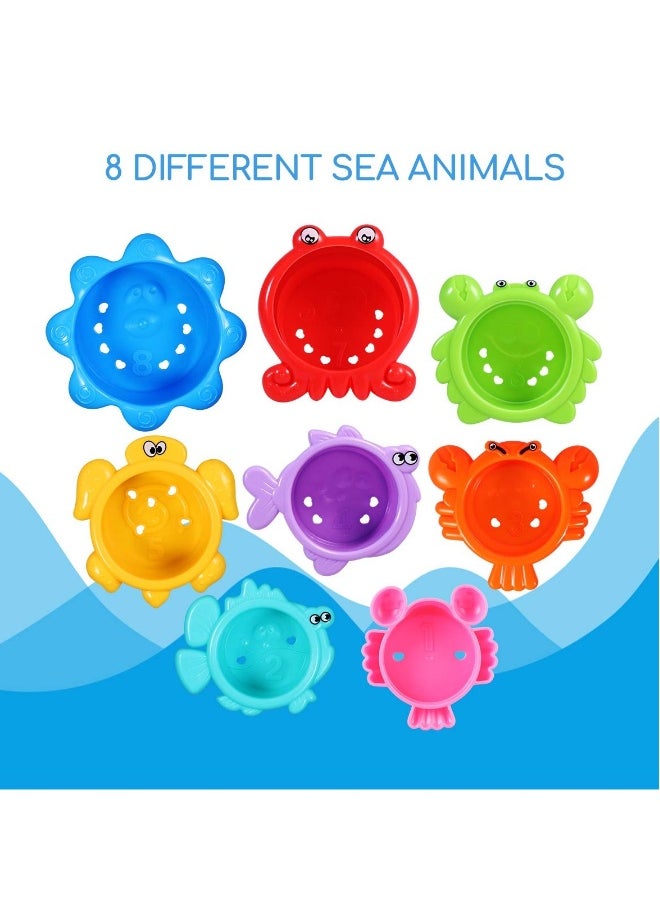 8PCS Baby Bathtub Stacking Cup Toy Set, Squirting Bath Toys Summer Beach Fun Water Play Stacking Cups Squirting & Stacking Cups Fun Water Play Toys for Toddlers & Infants - Fun & Educational  - Image 5
